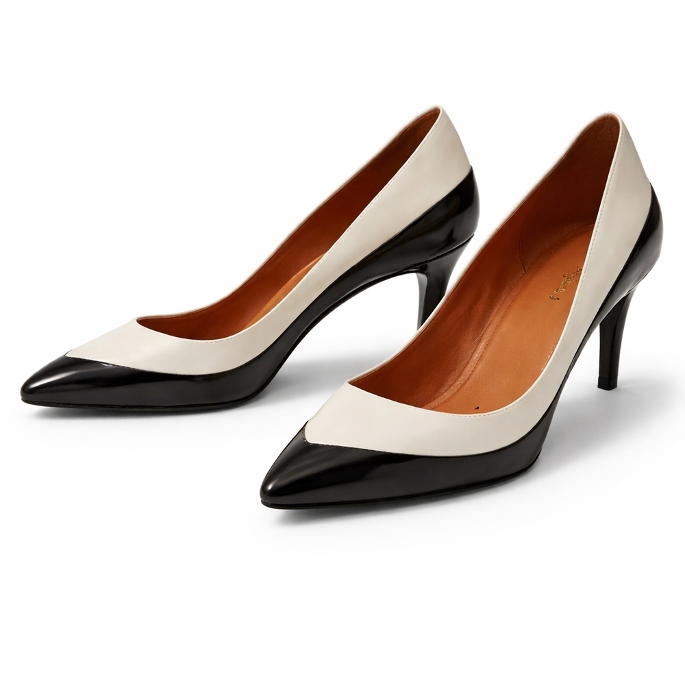 Via Spiga Black White Cap Toe Leather Heels Size 6 Classic Office Pumps